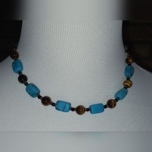Lia Sophia Necklace tiger eye turquoise color beads black cord